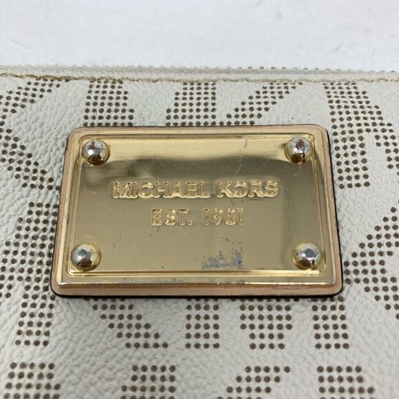 Michael Kors Women's Jet Set Continental Wallet Ivory Signature Logo Leather - Picture 5 of 7